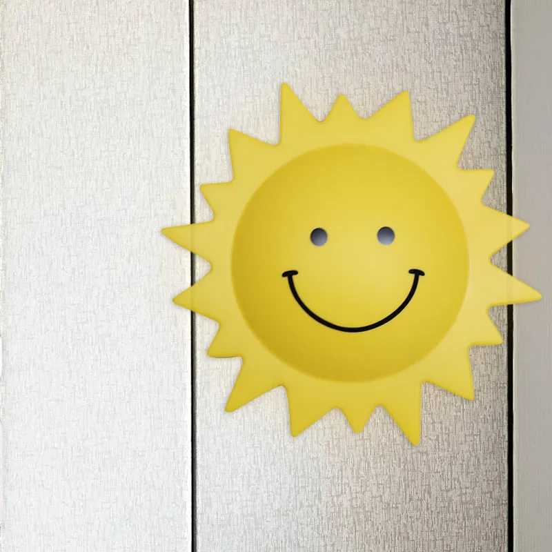 Applique murale LED en plastique en forme de soleil, éclairage de dessin animé, jaune, pour chambre d'enfant Clearhalo
