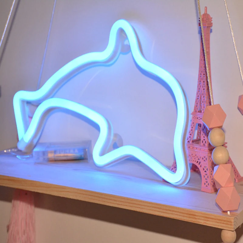 Applique murale LED en plastique pour chambre de garçon, dauphin, éclairage créatif pour table de chevet, alimenté par bat...