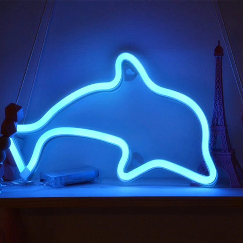 Applique murale LED en plastique pour chambre de garçon, dauphin, éclairage créatif pour table de chevet, alimenté par bat...