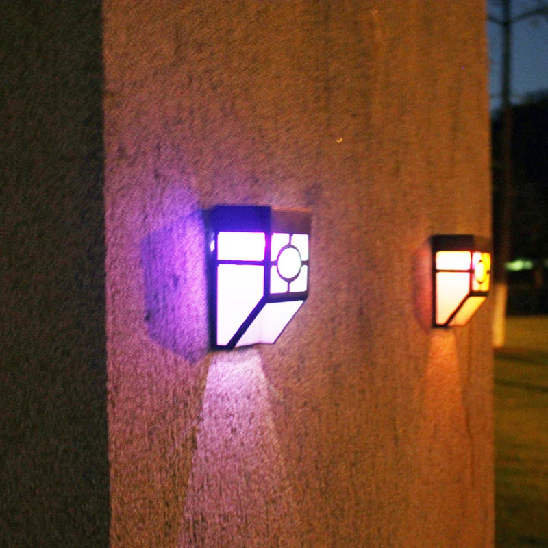 Applique murale LED RGB extérieure Simple, lampe murale à énergie solaire noire avec boîte abat-jour en plastique Clearhalo