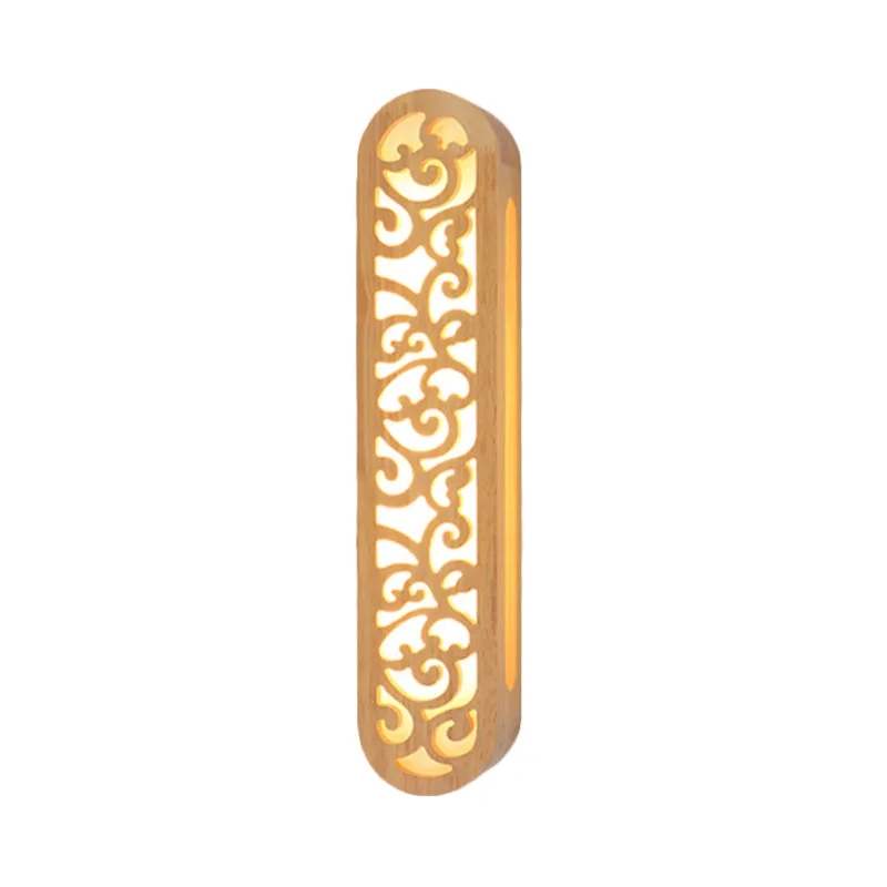 Applique murale LED de Style chinois, luminaire rectangulaire Beige avec abat-jour en bois sculpté Clearhalo