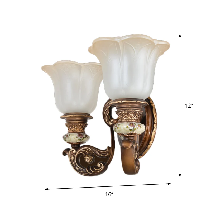 Applique murale à 1/2 lumières avec abat-jour floral en verre crème, lampe murale traditionnelle pour chambre à coucher, m...