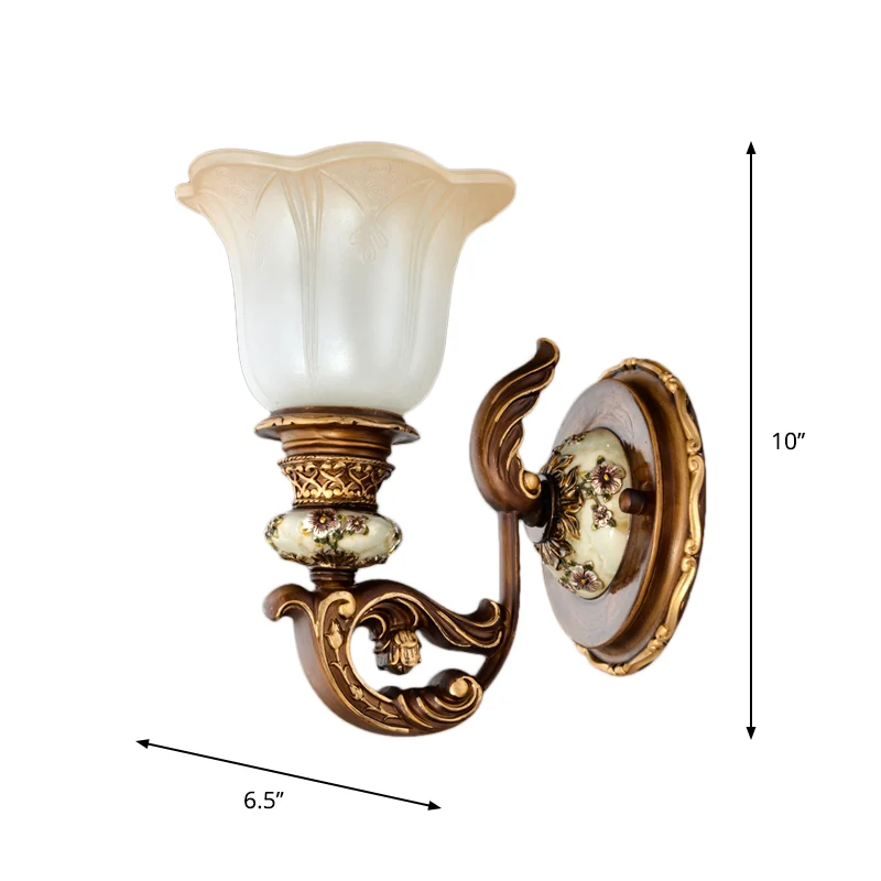 Applique murale à 1/2 lumières avec abat-jour floral en verre crème, lampe murale traditionnelle pour chambre à coucher, m...