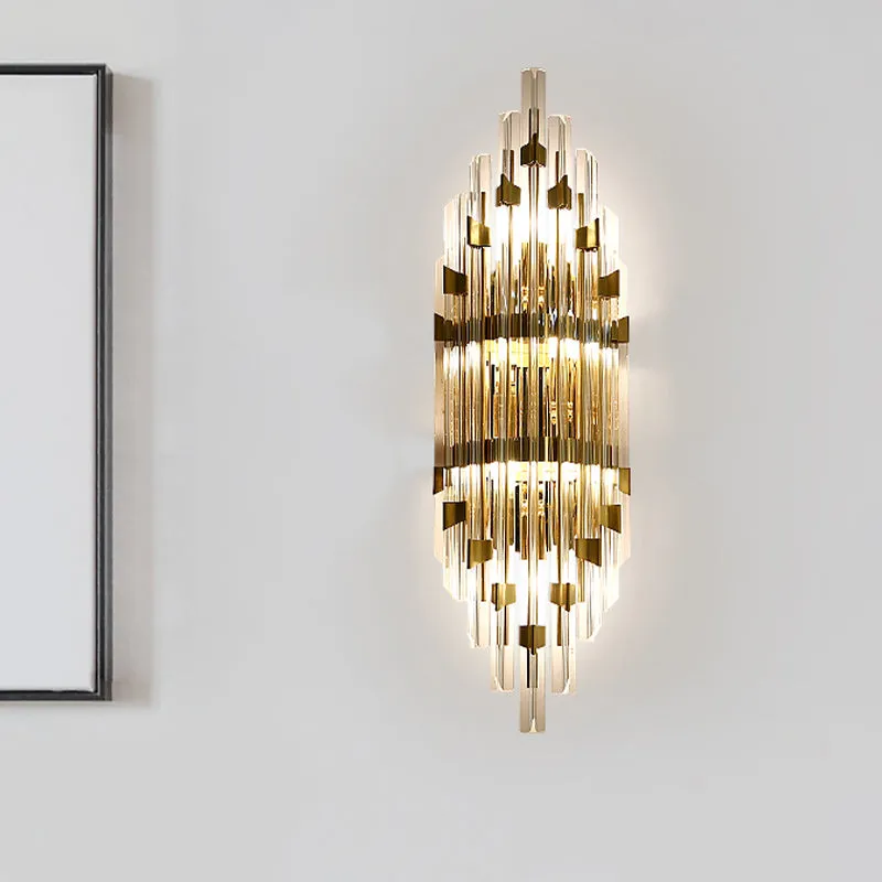 Applique murale à 3 lumières, bouclier postmoderne, tige en cristal, luminaire mural en or pour le salon Clearhalo