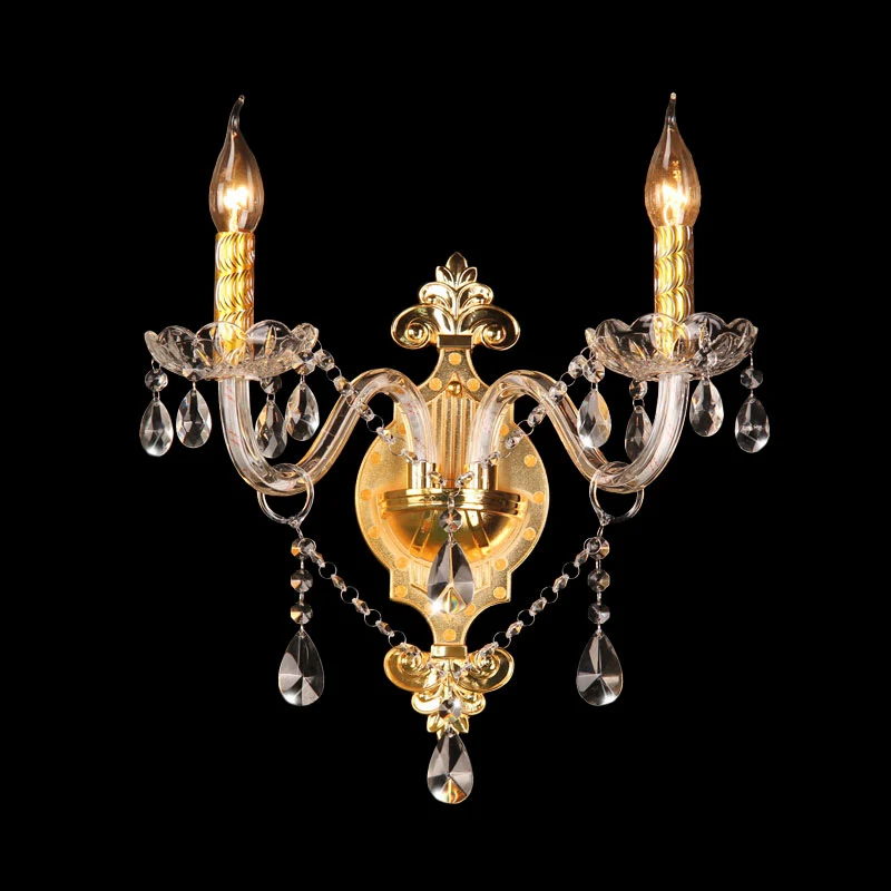 Applique murale à 2 lumières, chandelier minimaliste, luminaire mural en forme de larme en cristal, doré Clearhalo