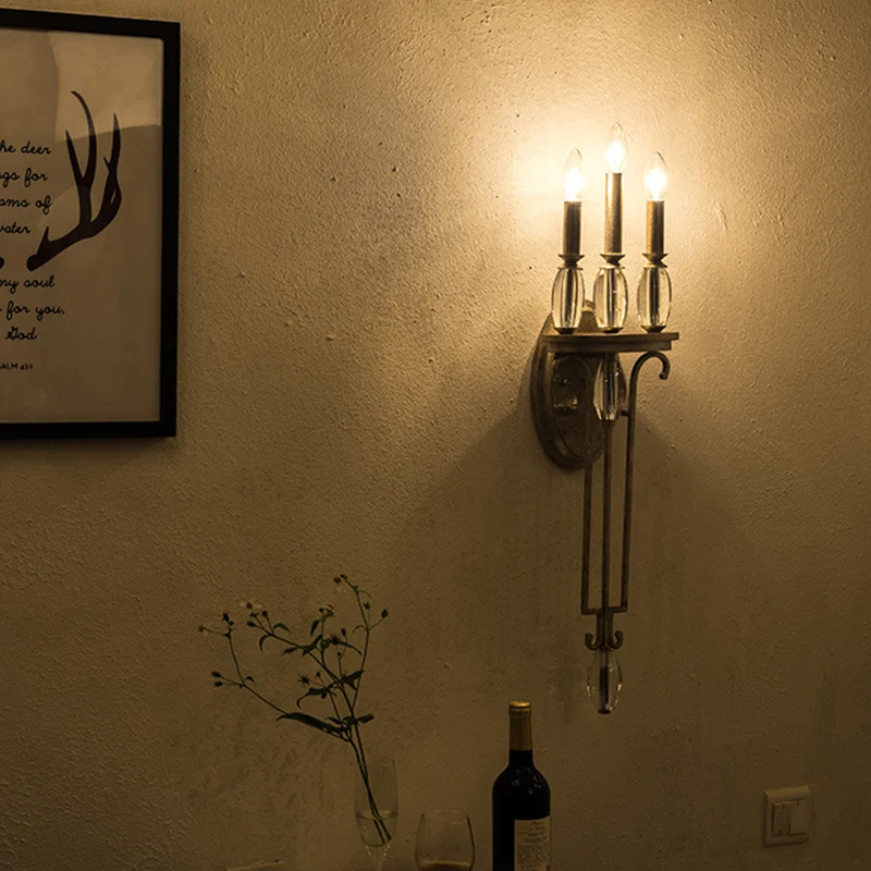 Applique murale à 3 lumières en forme de bougie en métal, luminaire traditionnel rouillé, pour chambre à coucher Clearhalo