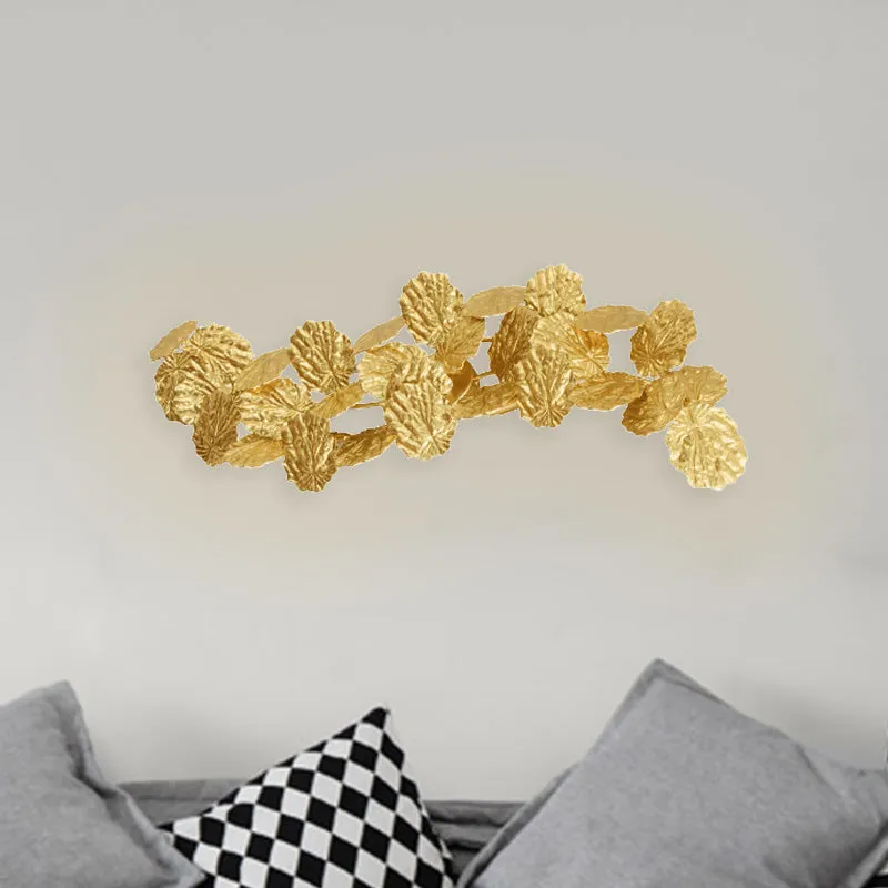 Applique murale à 6 lumières en forme de feuille de Lotus, luminaire luxueux en métal doré pour le salon Clearhalo