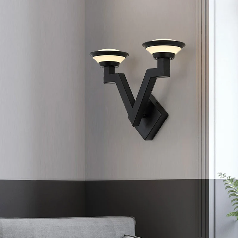 Applique murale à 2 lumières en métal en forme de V, luminaire décoratif d'intérieur, noir, pour le salon Clearhalo