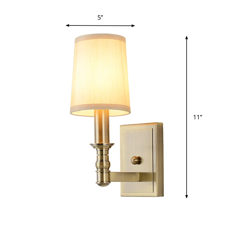 Applique murale à 1/2 lumières pour couloir campagnard avec abat-jour cylindrique en tissu en laiton Clearhalo