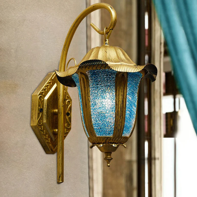 Applique murale marocaine en forme de cloche, lampe murale métallique à ampoule unique, bleu lac Clearhalo