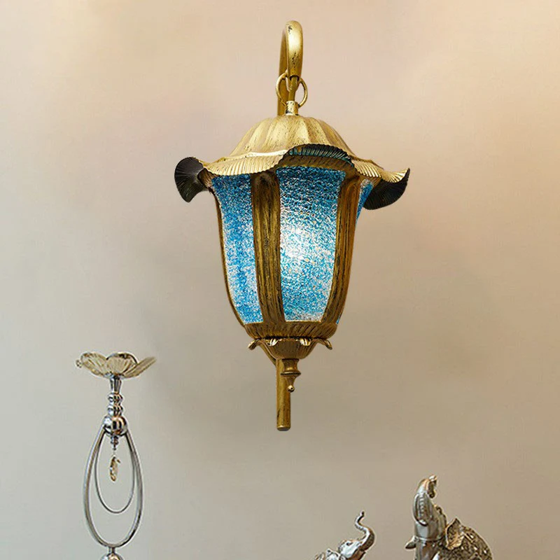 Applique murale marocaine en forme de cloche, lampe murale métallique à ampoule unique, bleu lac Clearhalo