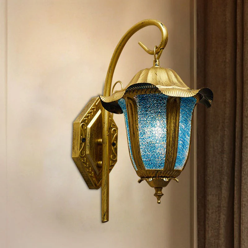 Applique murale marocaine en forme de cloche, lampe murale métallique à ampoule unique, bleu lac Clearhalo