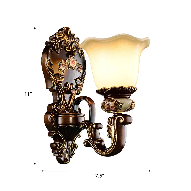 Applique murale marron à 1/2 têtes en verre givré, luminaire de campagne pour chambre à coucher Clearhalo