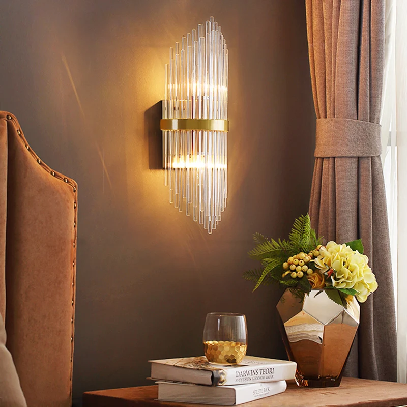 Applique murale moderne à 3 lumières pour chambre à coucher, en laiton, avec abat-jour cylindrique en verre cannelé, 7/9,5...
