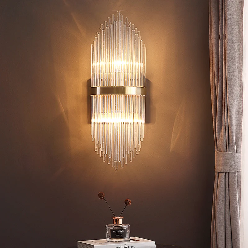 Applique murale moderne à 3 lumières pour chambre à coucher, en laiton, avec abat-jour cylindrique en verre cannelé, 7/9,5...