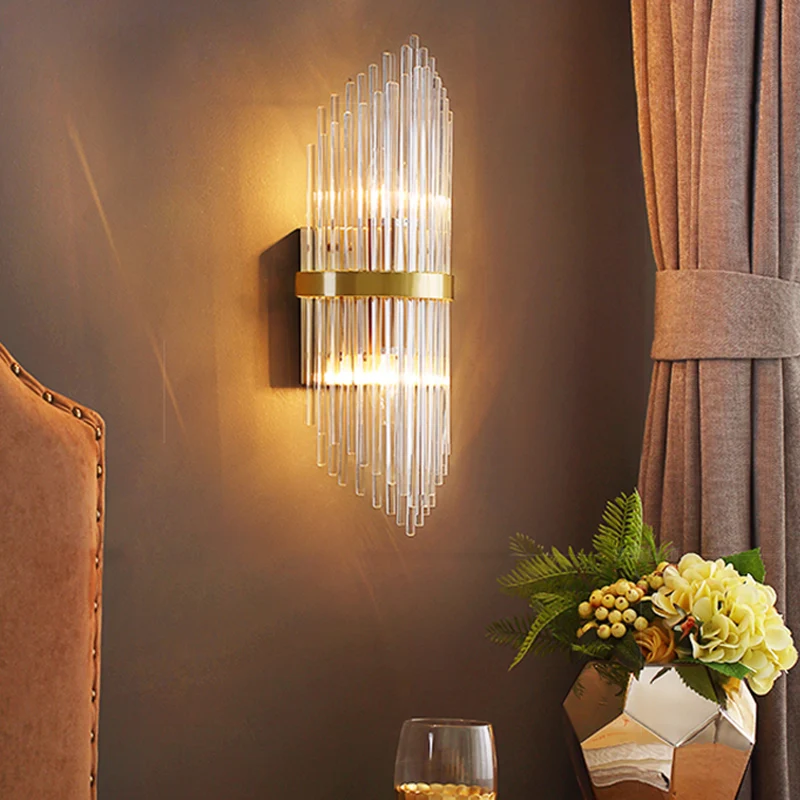 Applique murale moderne à 3 lumières pour chambre à coucher, en laiton, avec abat-jour cylindrique en verre cannelé, 7/9,5...