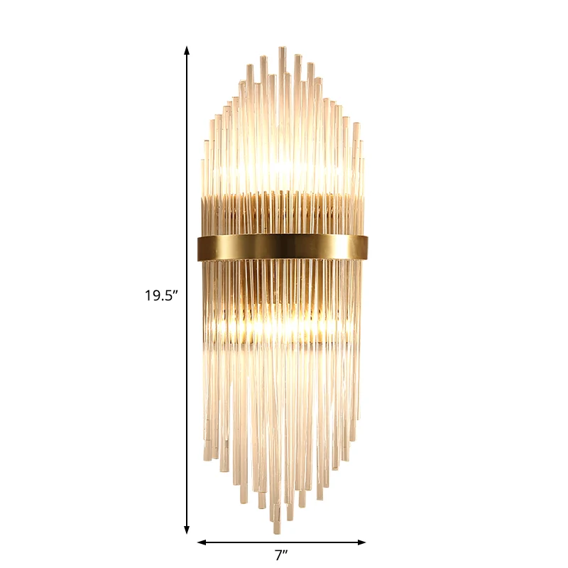 Applique murale moderne à 3 lumières pour chambre à coucher, en laiton, avec abat-jour cylindrique en verre cannelé, 7/9,5...
