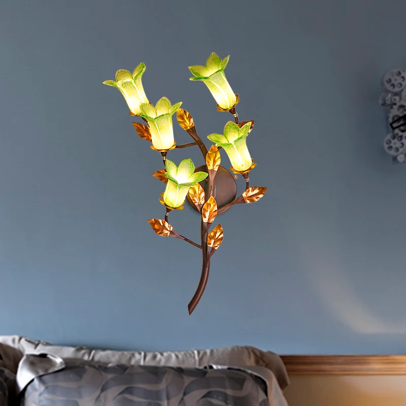 Applique murale en métal Lotus/Lily/Tulip, luminaire de jardin américain à 5 têtes pour chambre à coucher, marron foncé Cl...