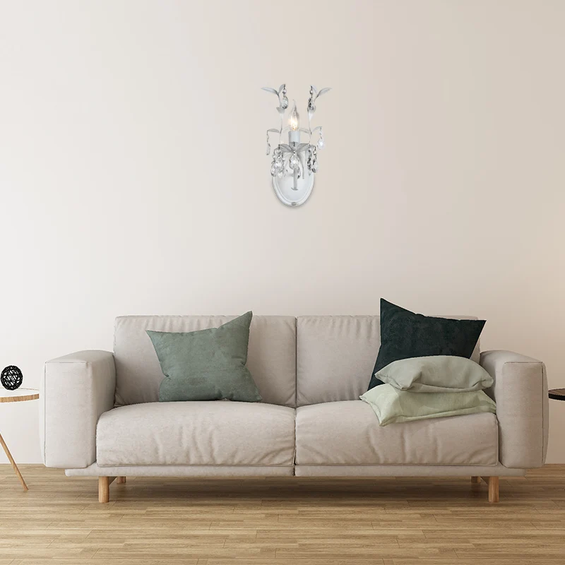 Applique murale métallique à ampoule nue, applique murale moderne blanche à 1/2 lumières avec décoration en cristal et en...
