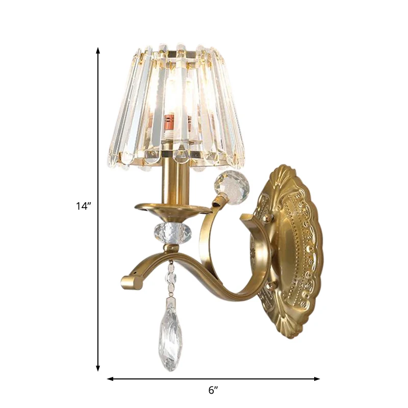 Applique murale métallique dorée de style vintage, éclairage conique à 1/2 lumières avec décoration en cristal en forme de...