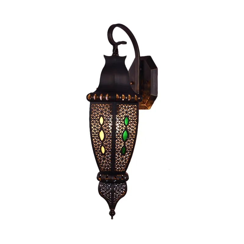 Applique murale noire à 1 tête, luminaire arabe creux en métal, abat-jour pour Restaurant Clearhalo