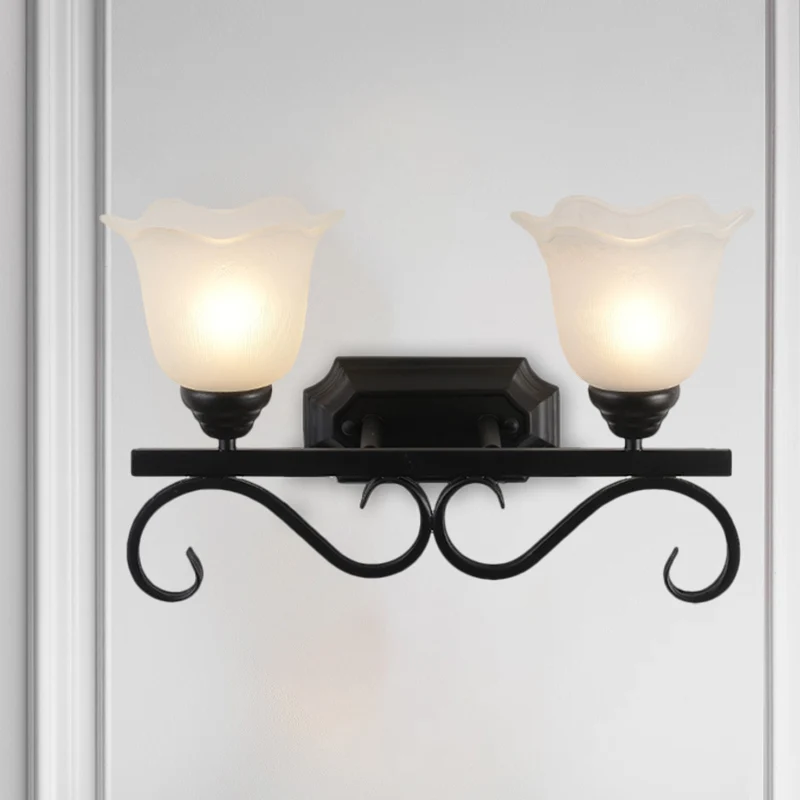 Applique murale noire en verre givré, idée d'éclairage mural à tête unique pour chambre d'amis Clearhalo