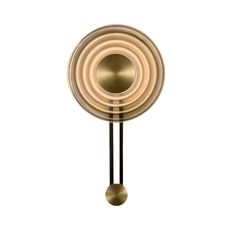 Applique murale orientale Gong Bell Flush, luminaire mural vintage en verre ondulé pour salon unique en or antique Clearhalo