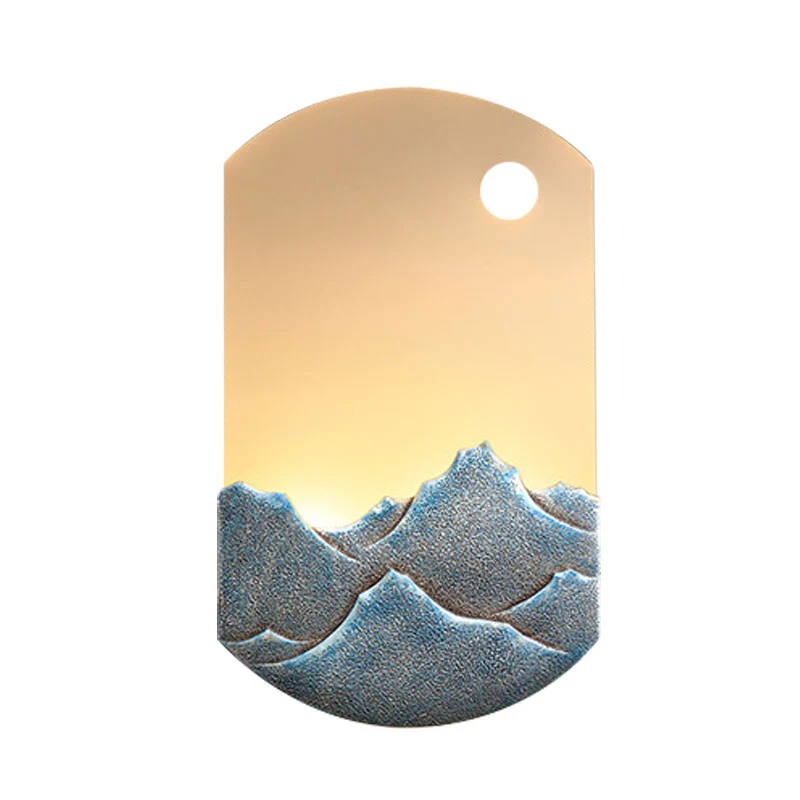 Applique murale ovale argentée/marron, éclairage Mural LED en acrylique de Style chinois avec motif de montagne pour chamb...
