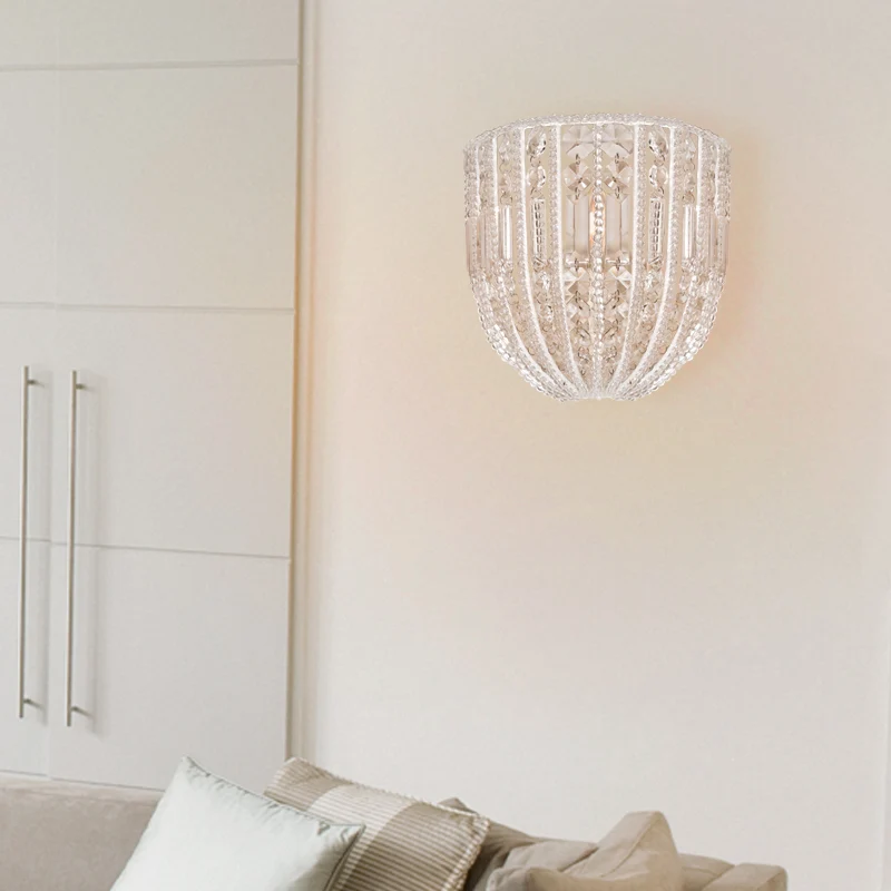 Applique murale perlée de style contemporain en cristal clair à 1 tête pour salon Clearhalo