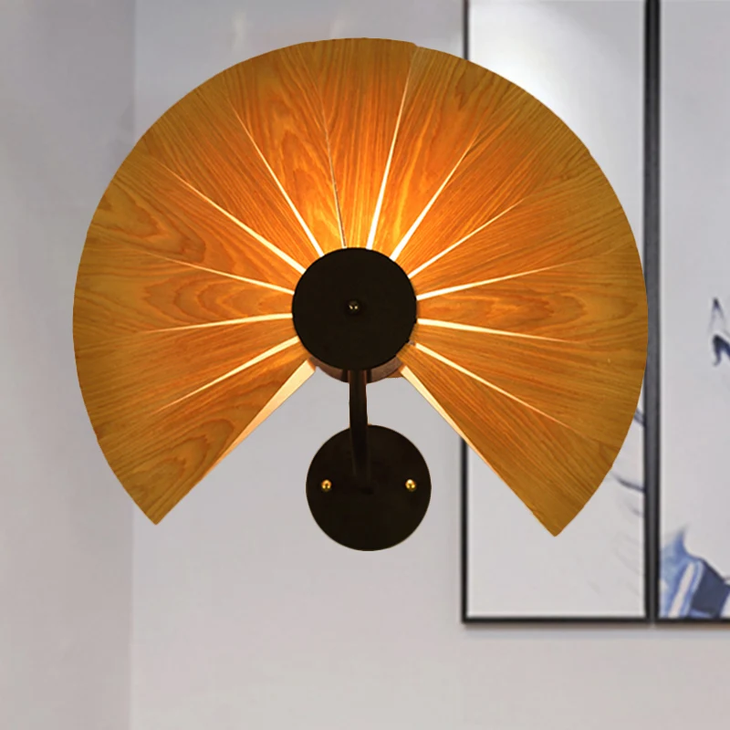Applique murale en placage de bois faite à la main, moderne et élégante, 1 lumière, finition noire, pour Restaurant Clearhalo