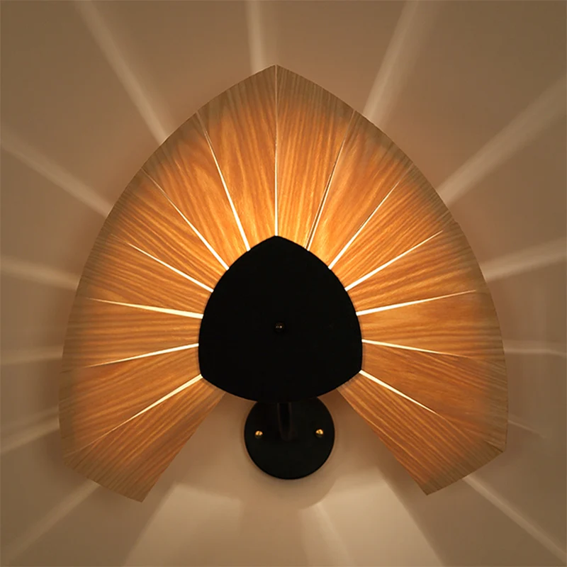 Applique murale en placage de bois faite à la main, moderne et élégante, 1 lumière, finition noire, pour Restaurant Clearhalo