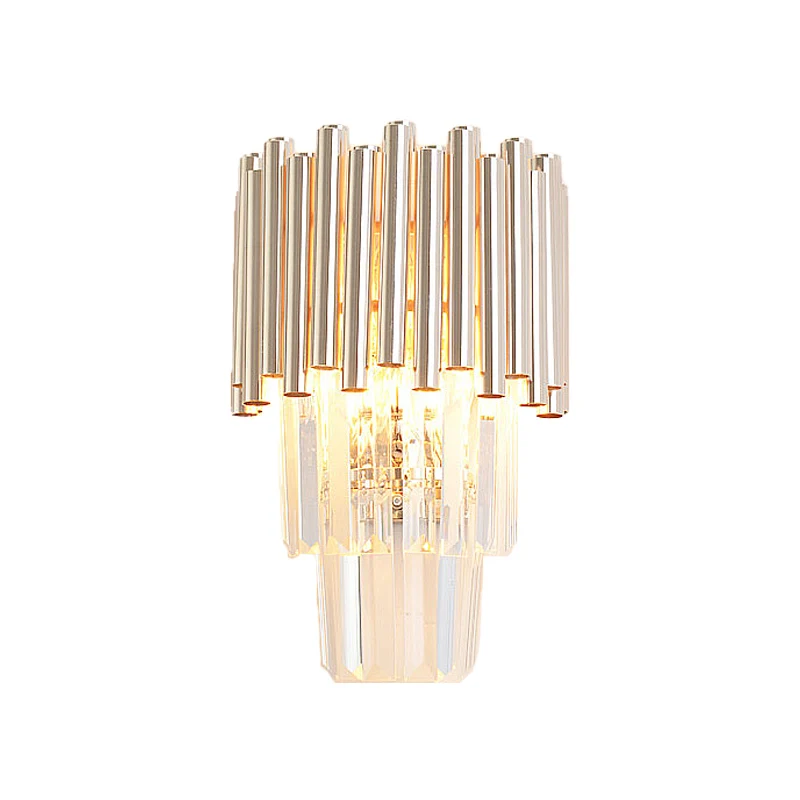 Applique murale à plusieurs niveaux, bloc de cristal moderne, 4 têtes, applique dorée pour chambre à coucher Clearhalo