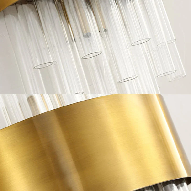 Applique murale postmoderne à 2 têtes pour chambre à coucher, luminaire doré avec abat-jour cylindrique en cristal cannelé...