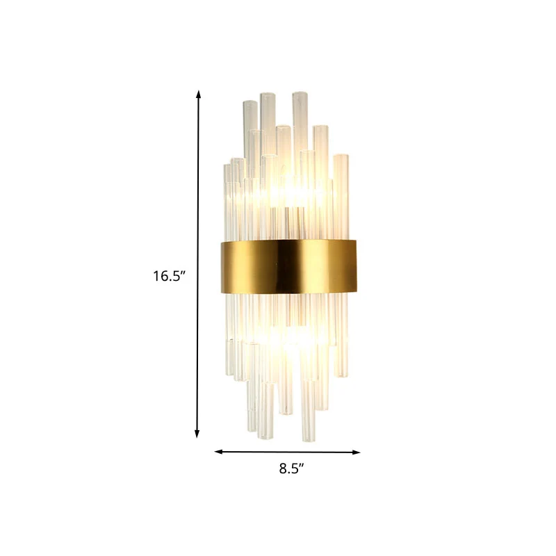 Applique murale postmoderne à 2 têtes pour chambre à coucher, luminaire doré avec abat-jour cylindrique en cristal cannelé...