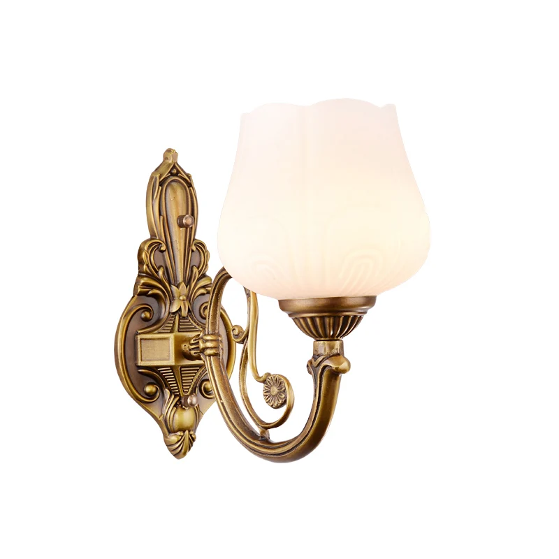 Applique murale pour Foyer en forme de fleur, verre opale traditionnel, finition Bronze, luminaire mural Clearhalo