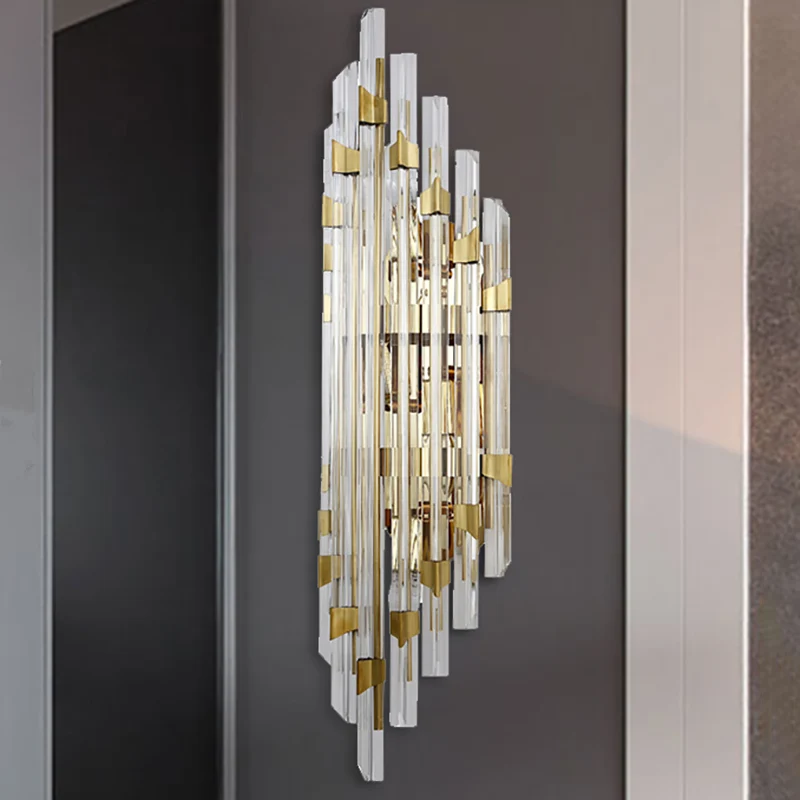 Applique murale à prisme en cristal clair, applique murale contemporaine à 4 lumières en or pour couloir Clearhalo