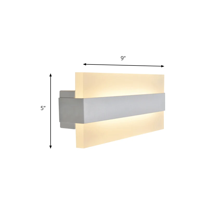 Applique murale rectangulaire en acrylique de 9 pouces de large, luminaire LED blanc Simple pour chambre à coucher Clearhalo