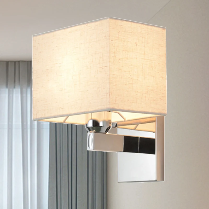 Applique murale rectangulaire éclairage modernisme tissu LED applique murale en Chrome pour chevet Clearhalo