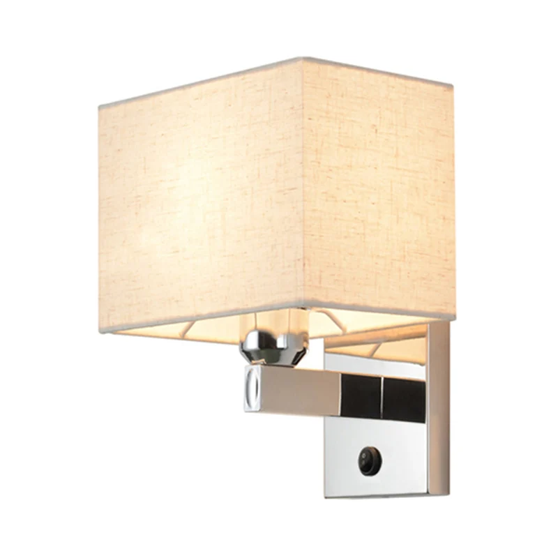 Applique murale rectangulaire éclairage modernisme tissu LED applique murale en Chrome pour chevet Clearhalo