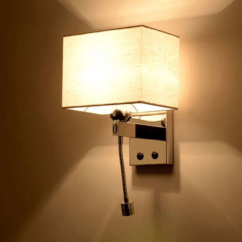 Applique murale rectangulaire éclairage modernisme tissu LED applique murale en Chrome pour chevet Clearhalo