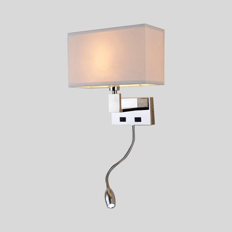 Applique murale rectangulaire à LED en tissu moderne, éclairage mural en beige avec spot Clearhalo