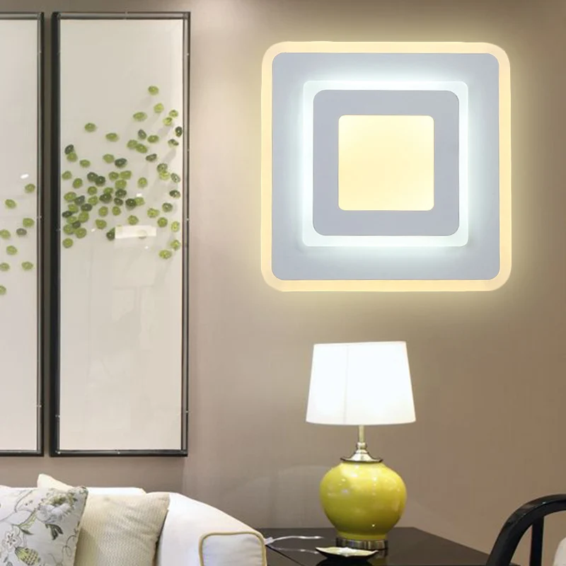 Applique murale ronde/carrée en acrylique minimale, applique murale LED blanche à économie d'énergie, lumière chaude/blanc...