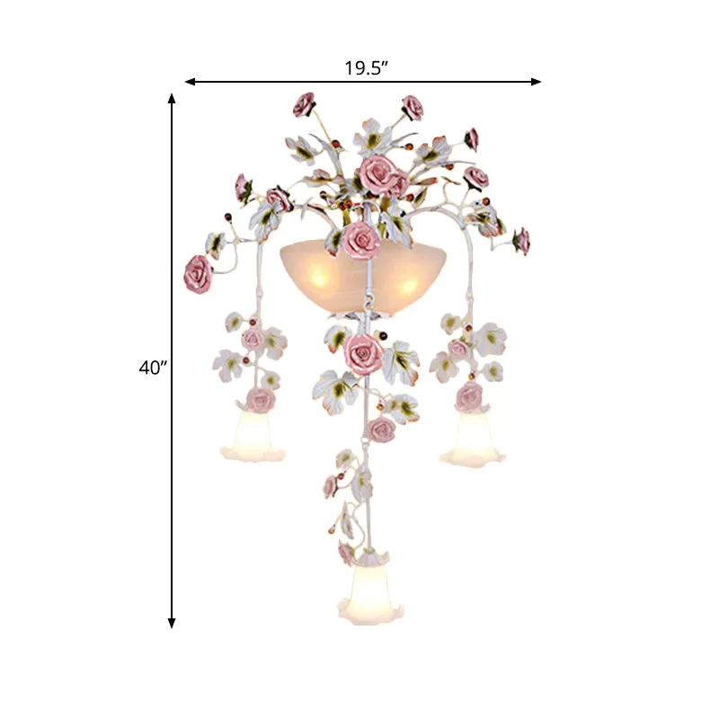Applique murale rose à 5 têtes, luminaire de jardin coréen en verre blanc, applique florale, éclairage mural pour couloir...