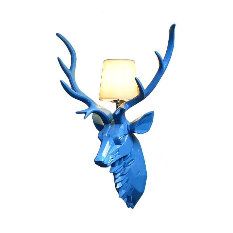 Applique murale en résine blanche/bleue avec motif cerf gravé, 1 lumière, style rustique, avec abat-jour conique, 14,5"/20...
