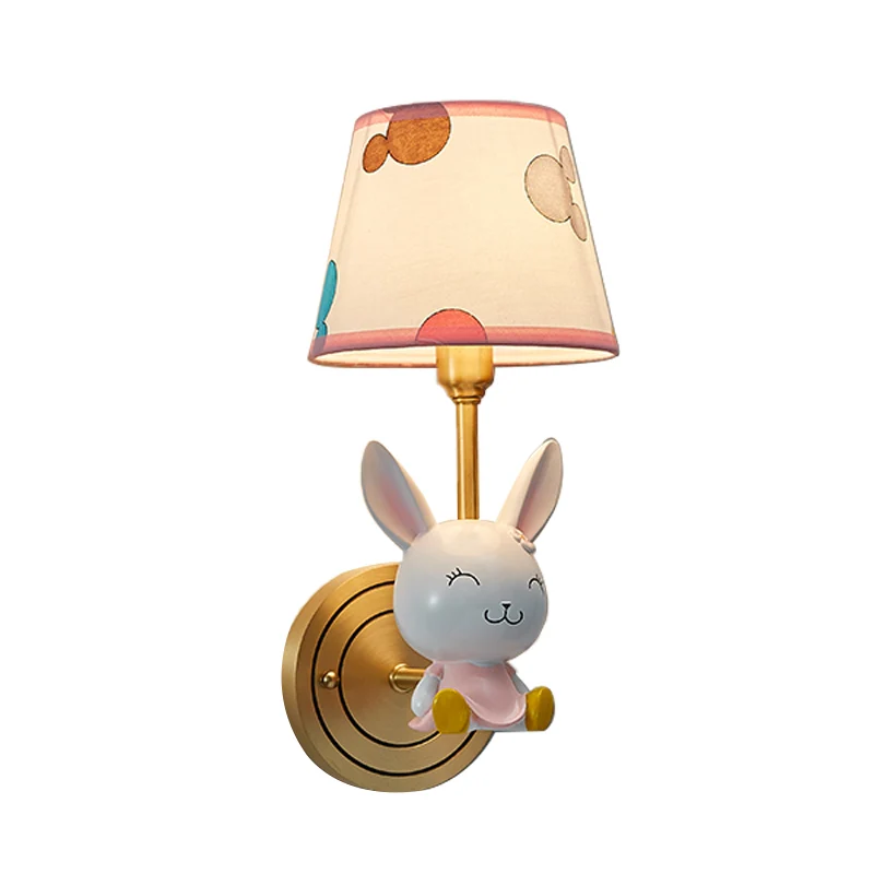 Applique murale en résine de lapin, 1 ampoule, luminaire décoratif doré avec abat-jour en tissu baril Clearhalo