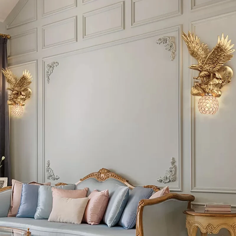 Applique murale en résine rustique à tête unique en forme d'aigle, luminaire décoratif d'intérieur, idéal pour un salon, a...