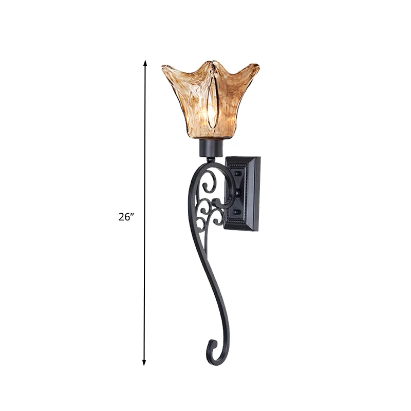 Applique murale rétro en verre ambré pour chambre à coucher, éclairage LED noir, 15/26 pouces de haut Clearhalo