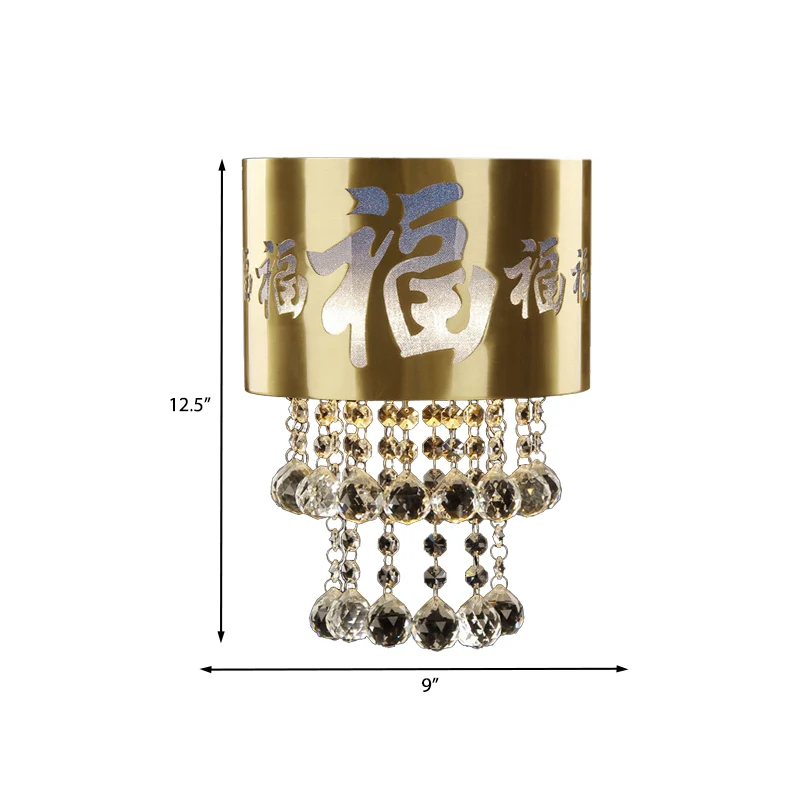 Applique murale semi-cylindre à 2 têtes, lampe murale traditionnelle en laiton et perles de cristal pour chambre à coucher...