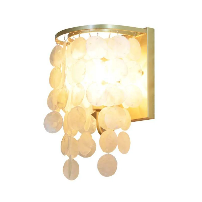 Applique murale Shell Circle Strands de style campagnard à 1 tête pour chambre à coucher en or Clearhalo