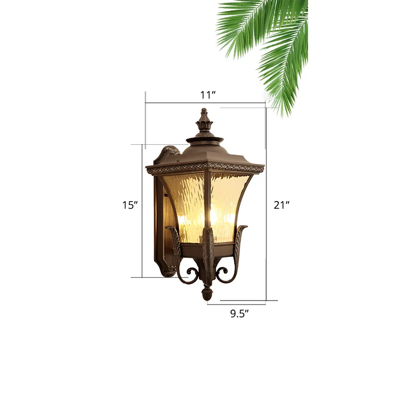 Applique murale simple café foncé, applique murale évasée rustique en verre ondulé pour l'extérieur Clearhalo